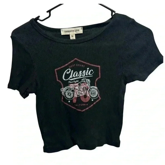 obsessive love Tops - Black motorcycle graffic crop top OBSESSIVE LOVE